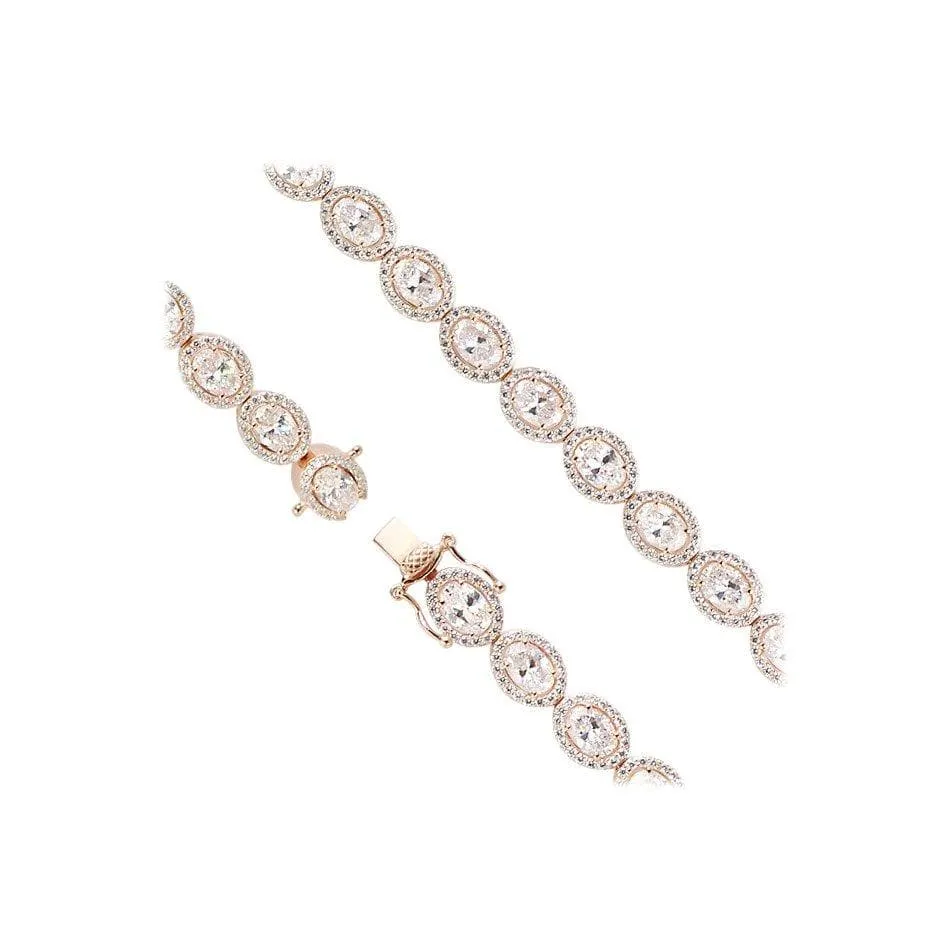 Oval Cut Diamond Imitation Silver Tennis Bracelet