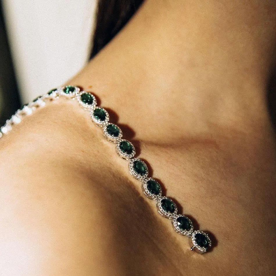 Oval Cut Diamond Imitation Silver Tennis Bracelet