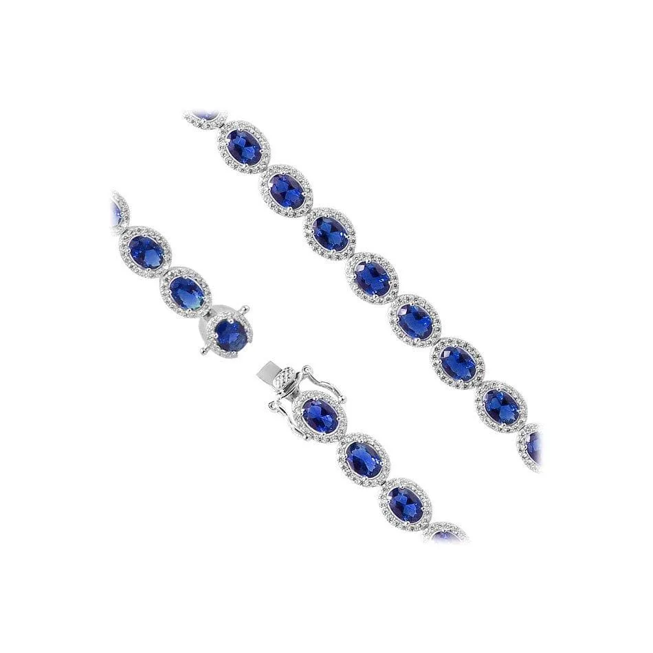 Oval Cut Diamond Imitation Silver Tennis Bracelet
