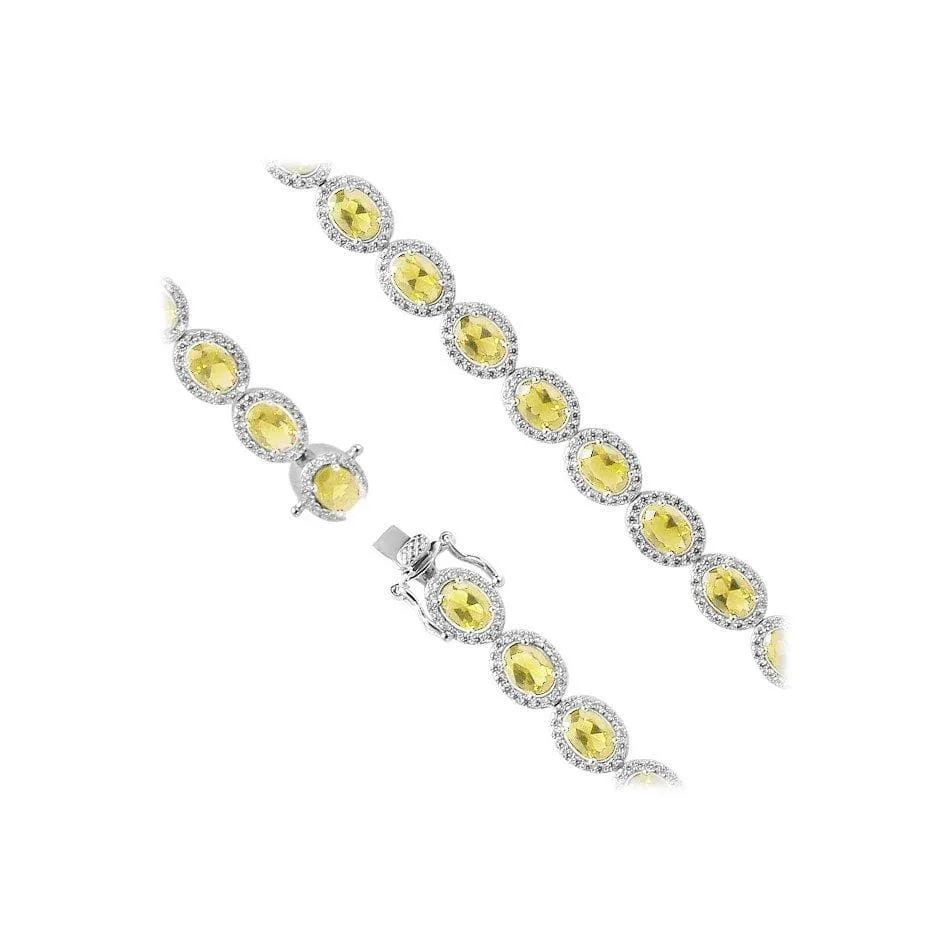Oval Cut Diamond Imitation Silver Tennis Bracelet