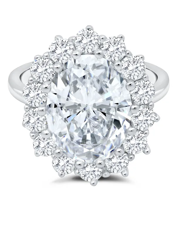 OVAL HALO COCKTAIL RING FINISHED IN PURE PLATINUM