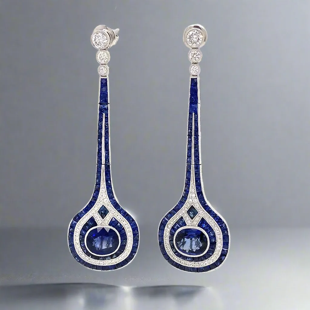 Oval Sapphire and Diamond 18K Earrings