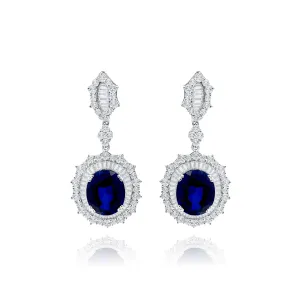 Oval Sapphire With Baguette cut & Brilliant cut Diamonds "Ocean" Earrings