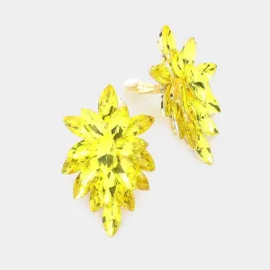 Oval Yellow Crystal Cluster Clip on Gold Earrings