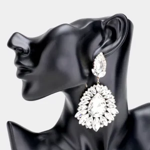 Oversized Clear Crystal Marquise Pageant Earrings | Prom Earrings on Gold | 469554