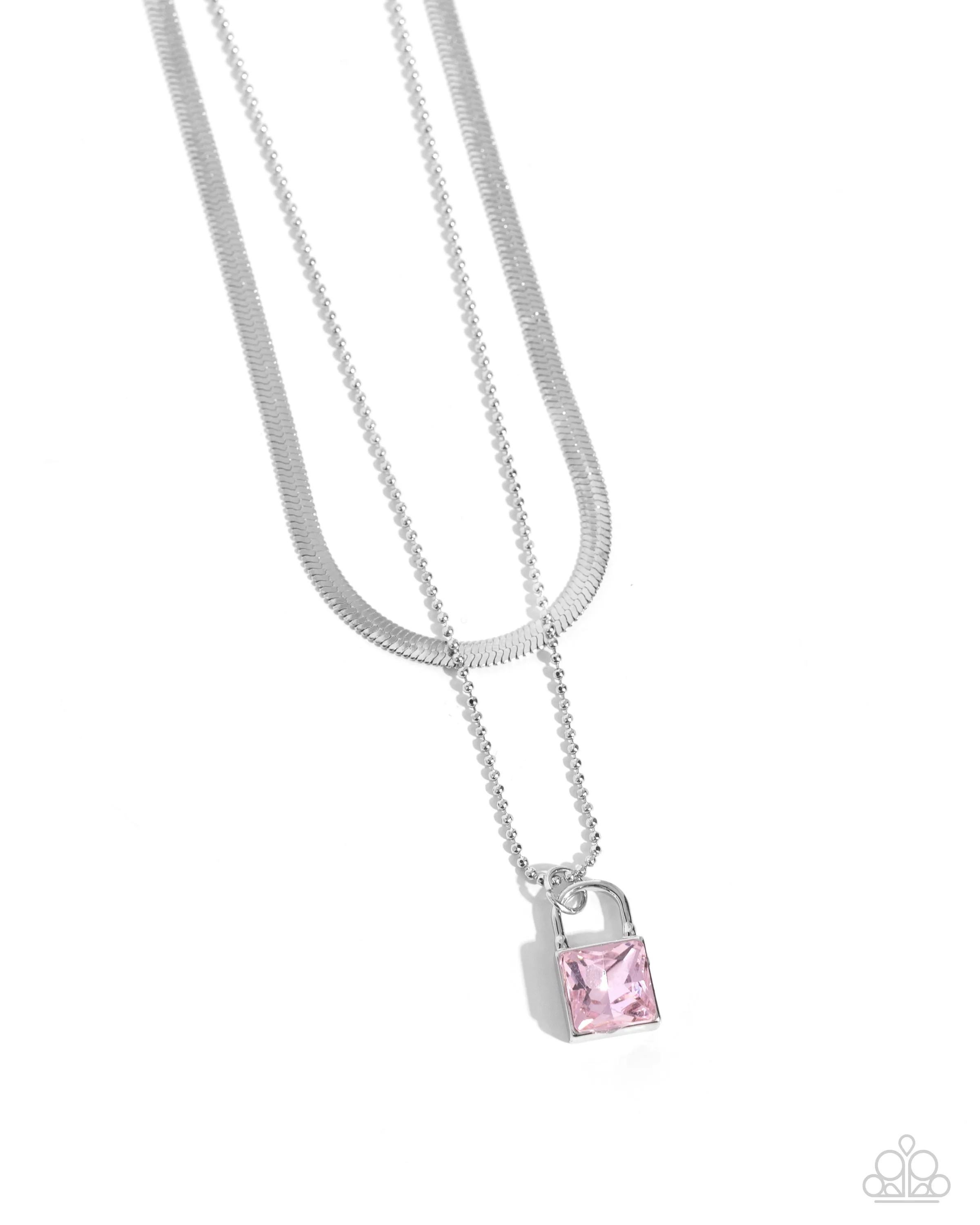 Padlock Possession - Pink - Gem Lock Herringbone Chain Tiered Paparazzi Short Necklace
