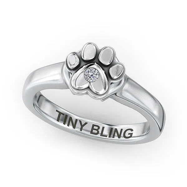 Paw Print Diamond Solitaire Love Ring