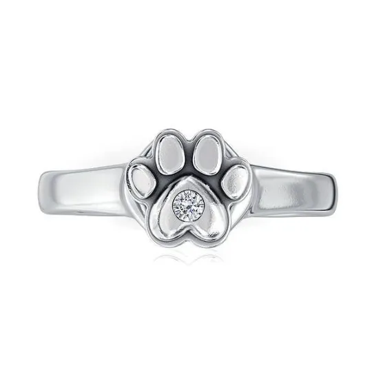 Paw Print Diamond Solitaire Love Ring