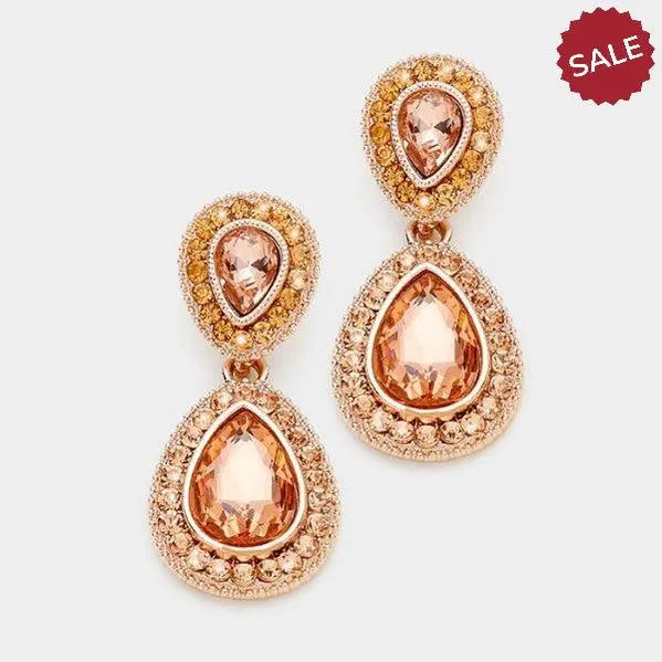 Peach & Rose Gold Crystal Marquise Earrings
