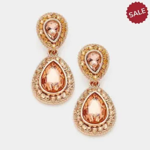 Peach & Rose Gold Crystal Marquise Earrings