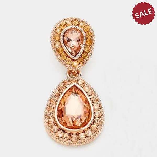 Peach & Rose Gold Crystal Marquise Earrings