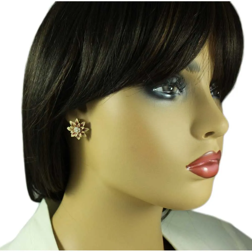 Peach Chrysanthemum Flower Pierced Earring - PRL910E