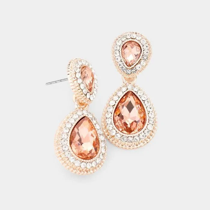 Peach Crystal Teardrop Rose Gold Earrings