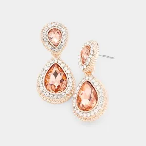 Peach Crystal Teardrop Rose Gold Earrings