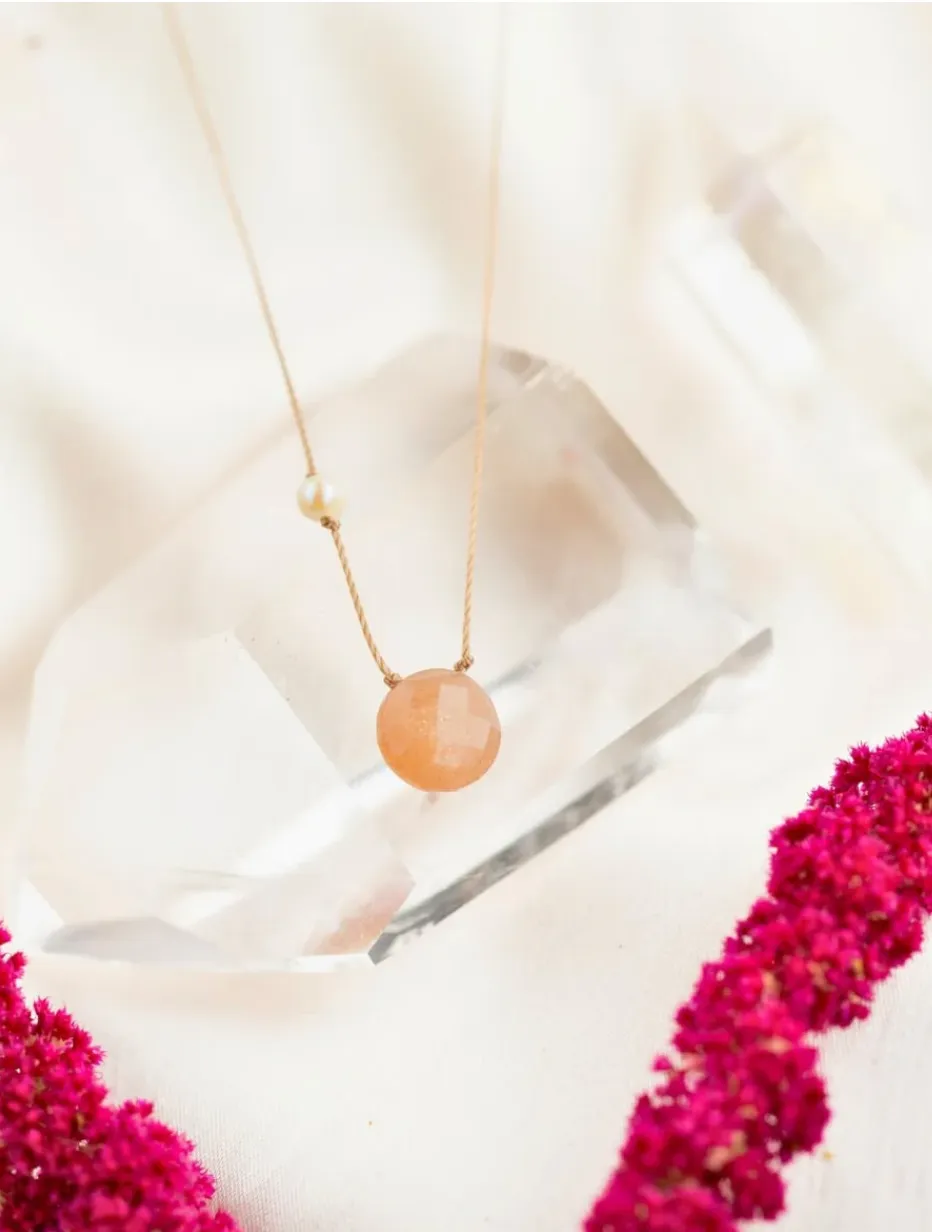 Peach Moonstone & Pearl Goddess Necklace for You Are Cherished