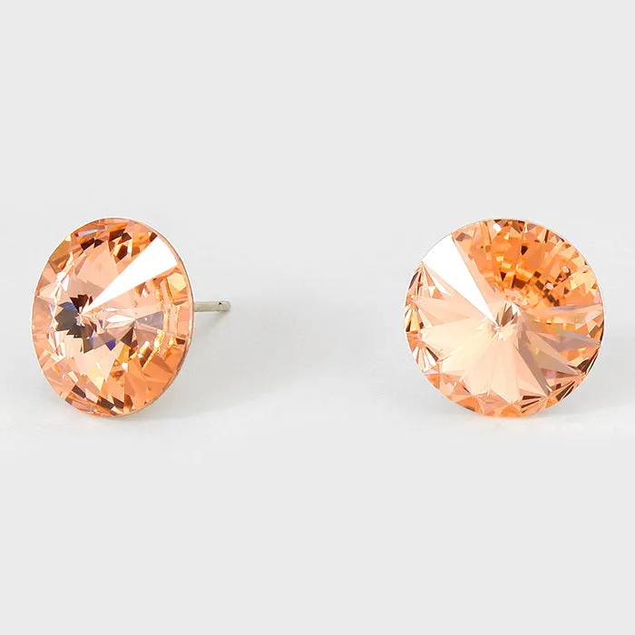 Peach Small Round Crystal Stud Earrings | 15mm = 0.59" | 114071