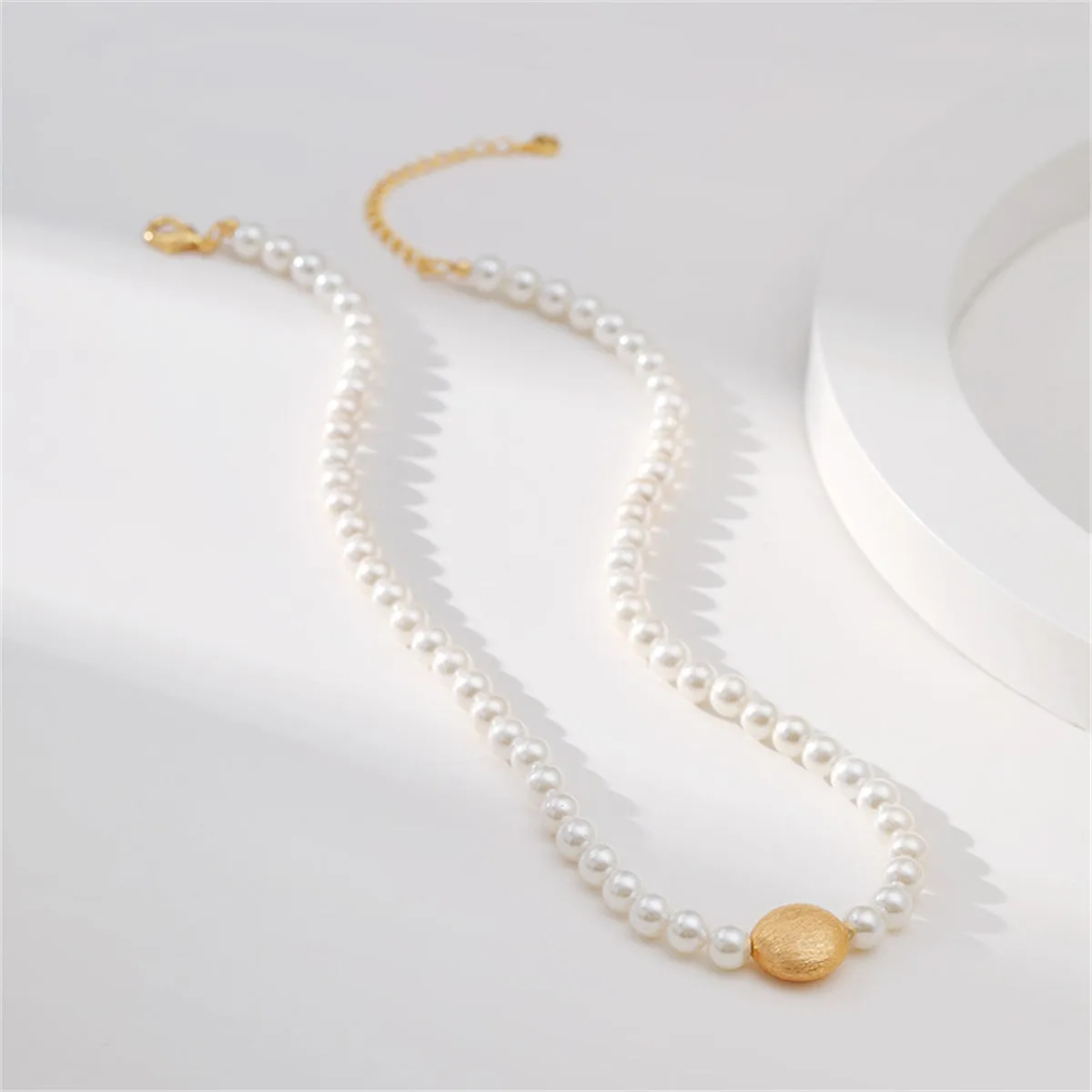 Pearl & 18K Gold-Plated Frosted Round Pendant Necklace