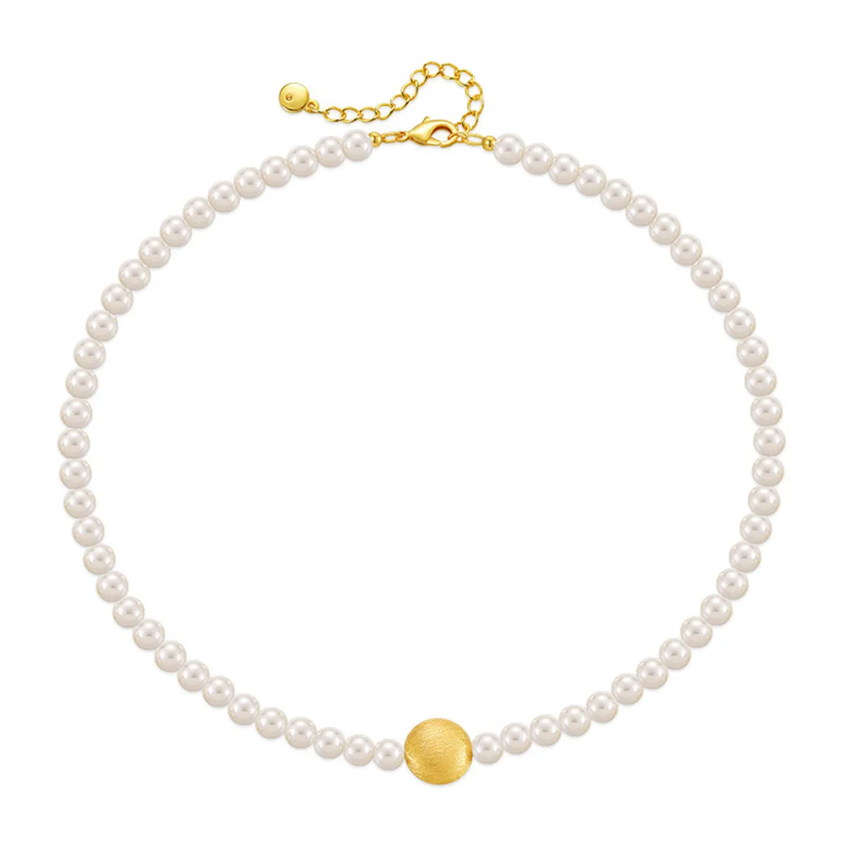 Pearl & 18K Gold-Plated Frosted Round Pendant Necklace