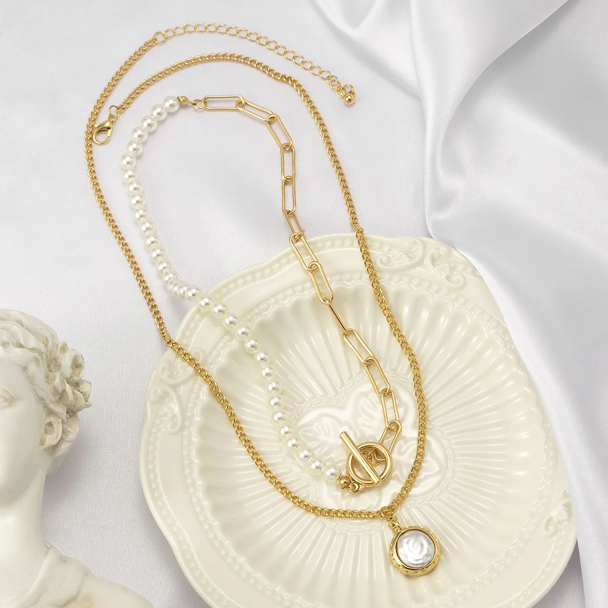 Pearl & 18K Gold-Plated Toggle Necklace Set