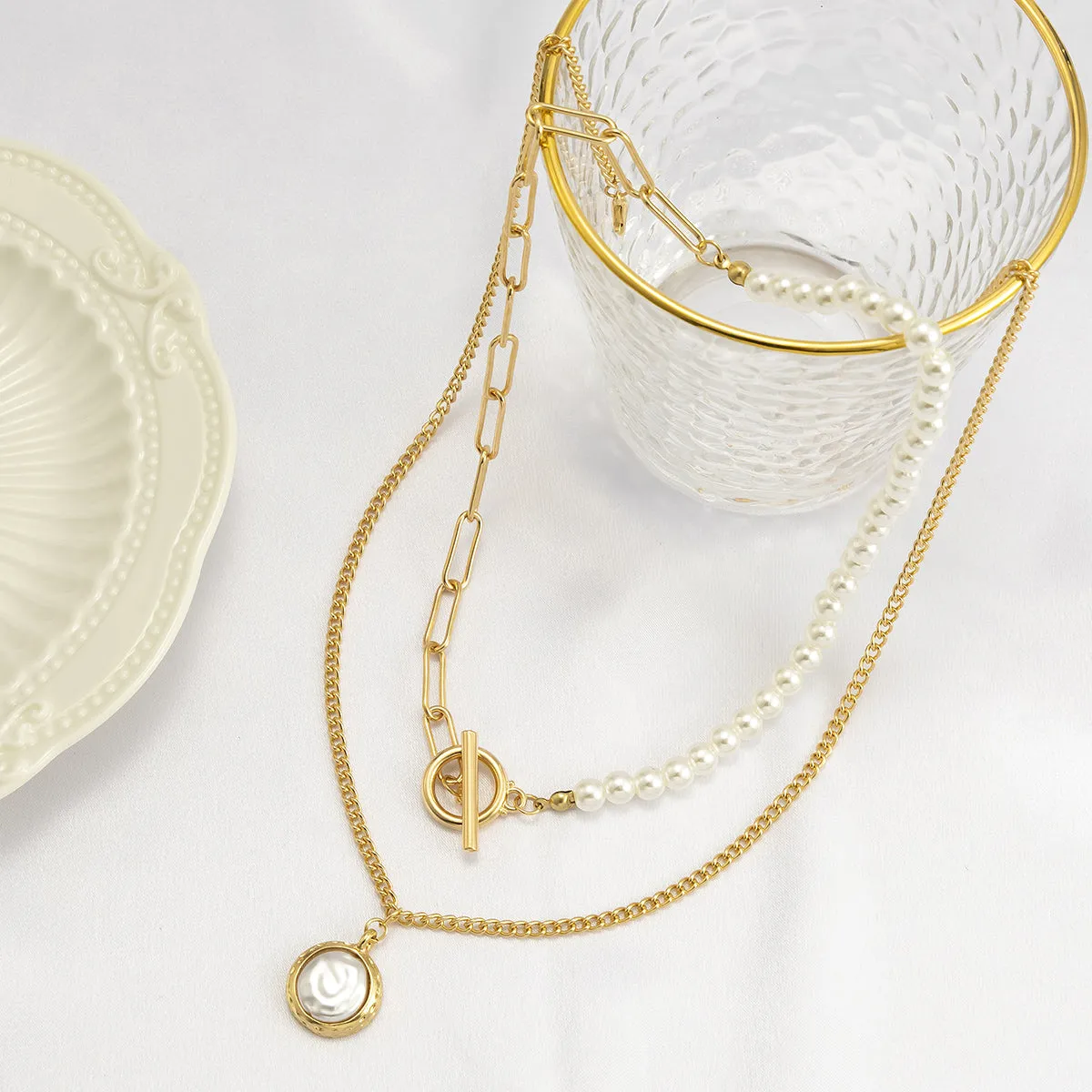 Pearl & 18K Gold-Plated Toggle Necklace Set