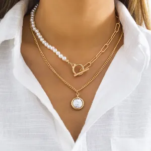 Pearl & 18K Gold-Plated Toggle Necklace Set