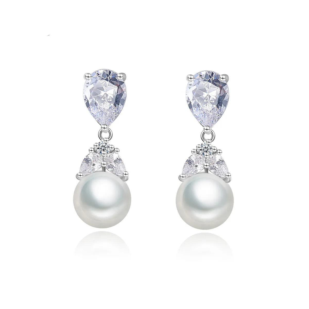 Pearl & Crystal Silver-Plated Drop Earrings
