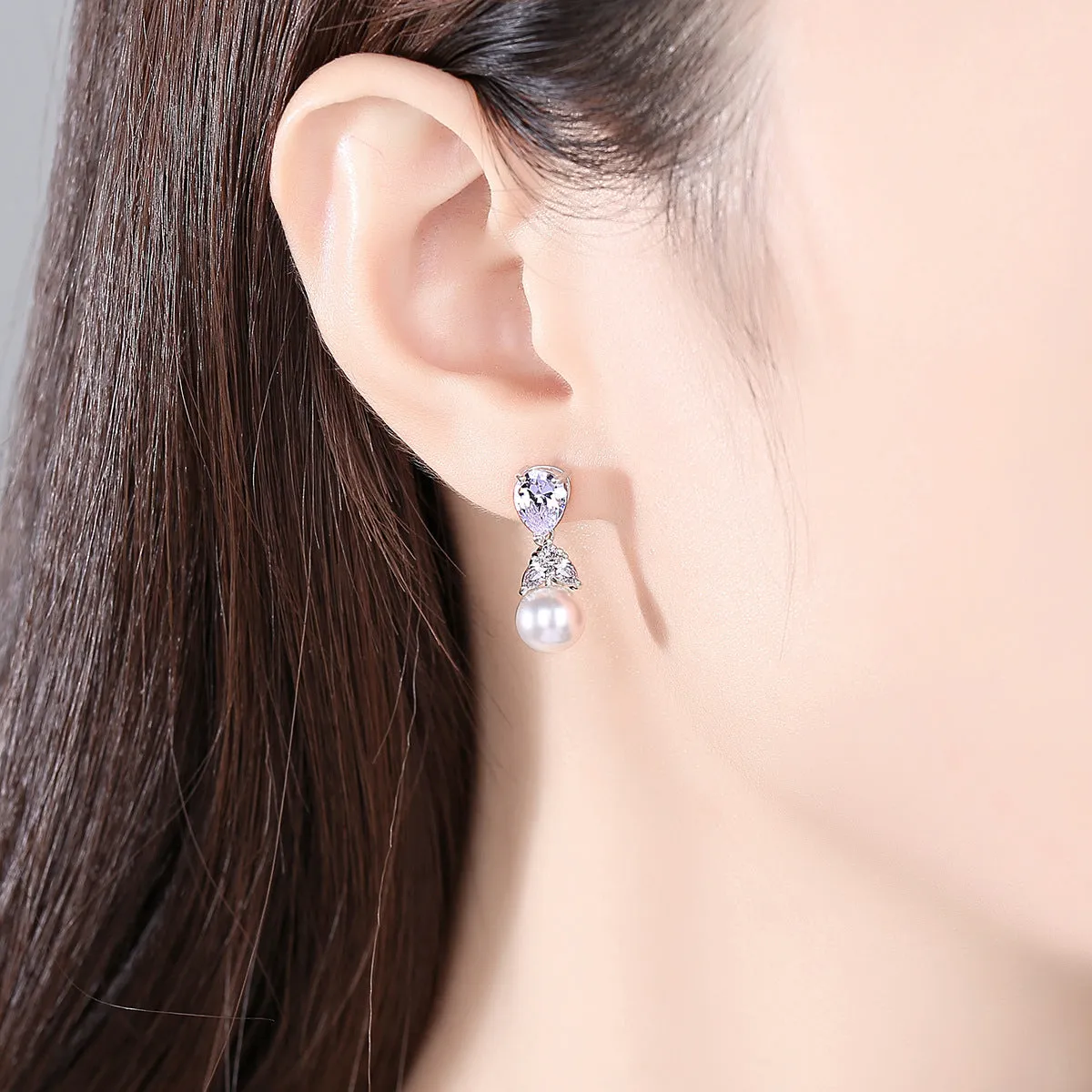 Pearl & Crystal Silver-Plated Drop Earrings