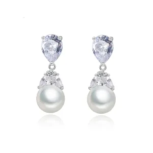 Pearl & Crystal Silver-Plated Drop Earrings