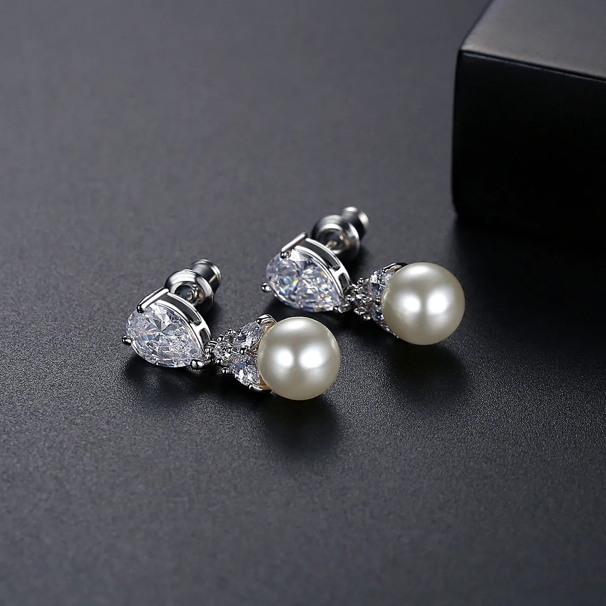 Pearl & Crystal Silver-Plated Drop Earrings