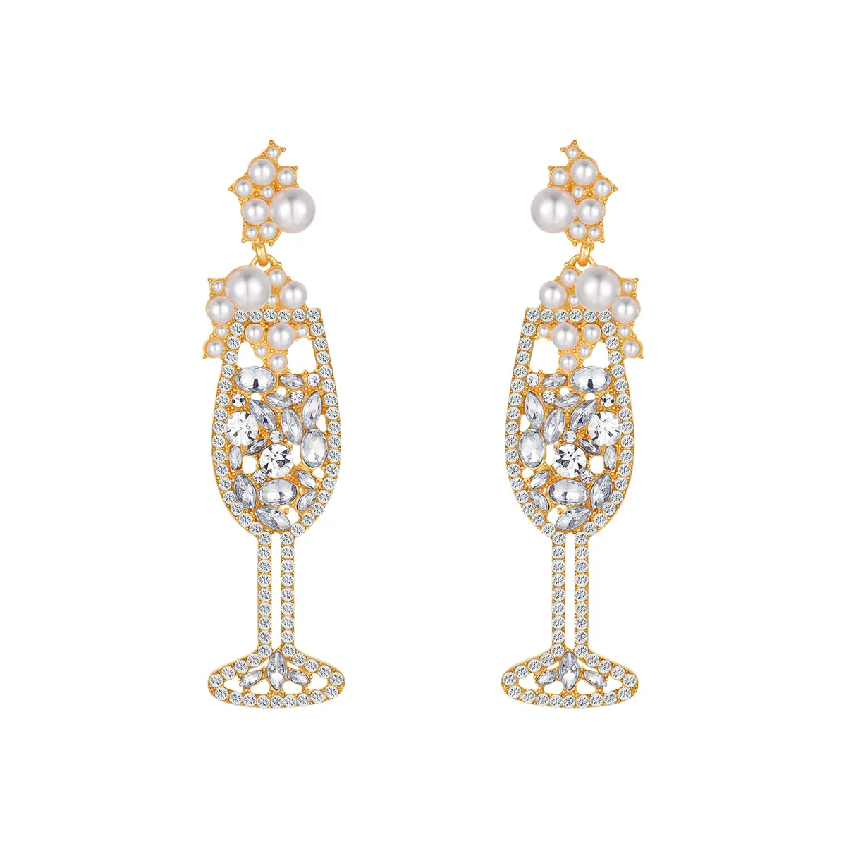 Pearl & Cubic Zirconia Wine Glass Drop Earrings