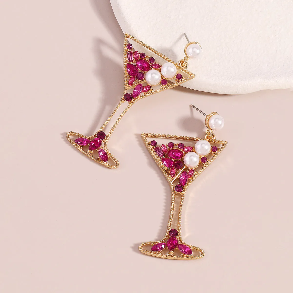 Pearl & Pink Crystal Cubic Zirconia Cocktail Drop Earrings