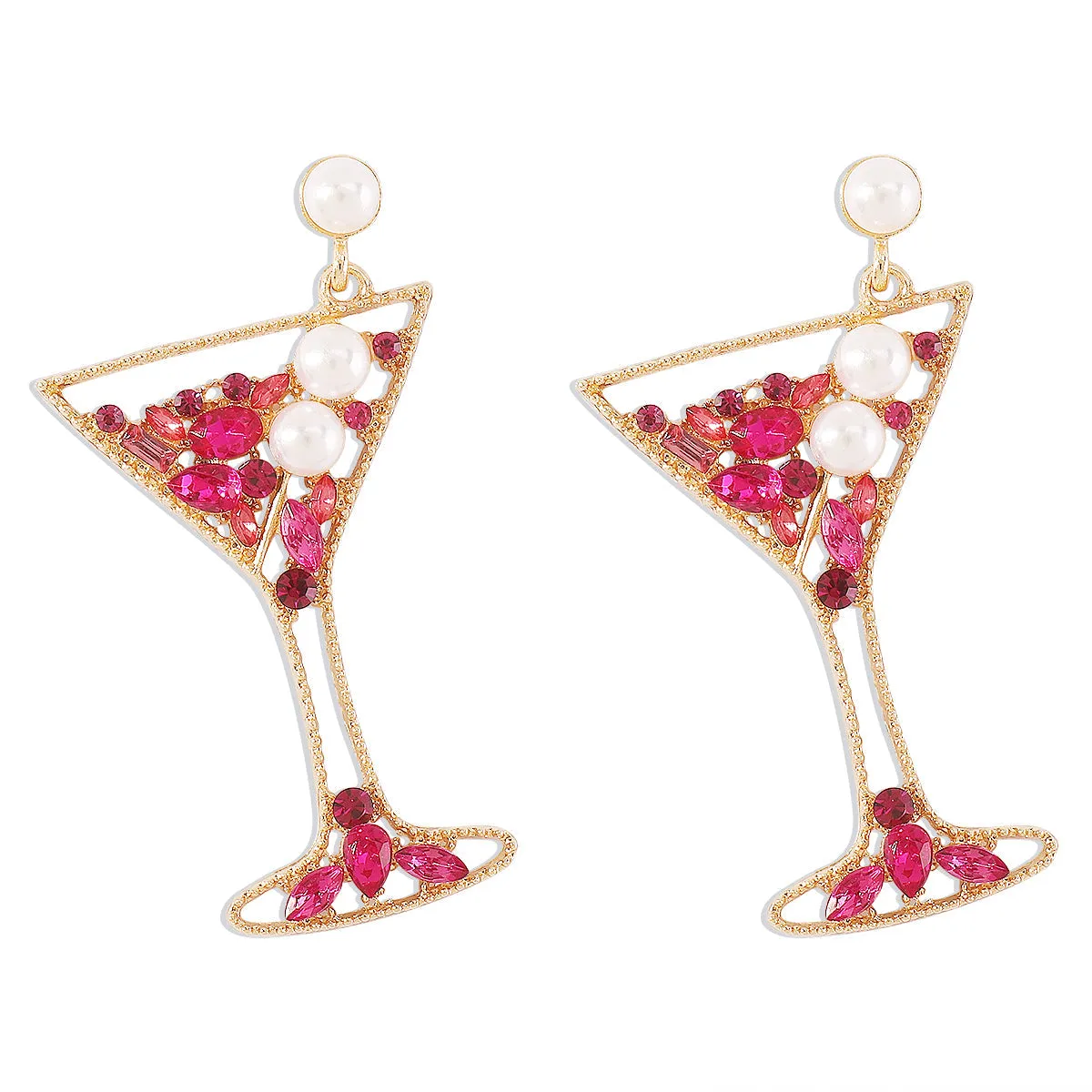 Pearl & Pink Crystal Cubic Zirconia Cocktail Drop Earrings