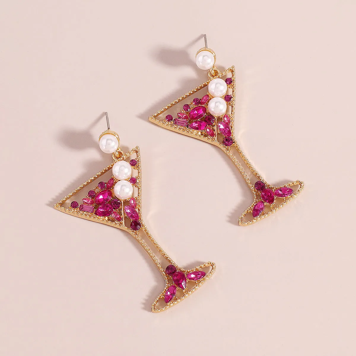 Pearl & Pink Crystal Cubic Zirconia Cocktail Drop Earrings