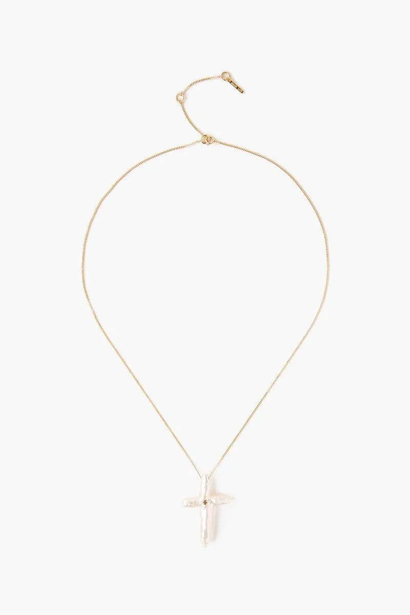Pearl Cross with Diamond Necklace