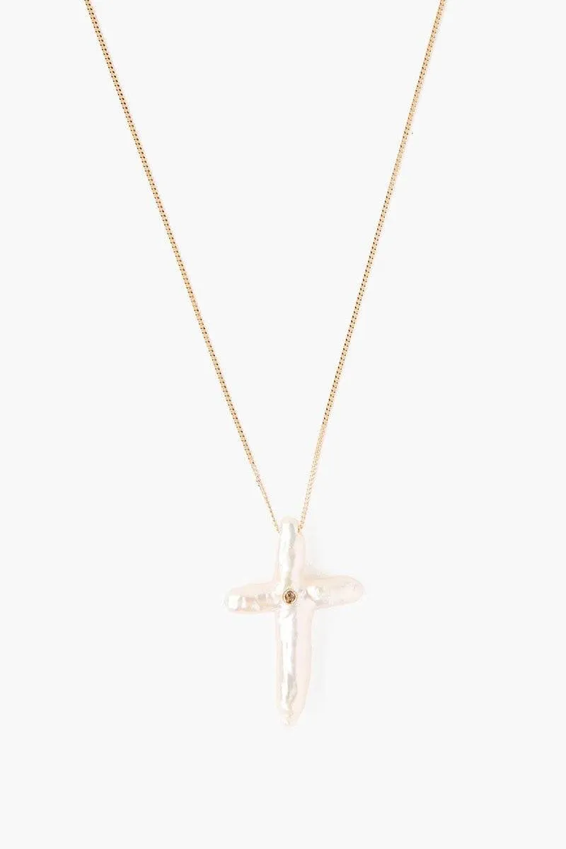 Pearl Cross with Diamond Necklace