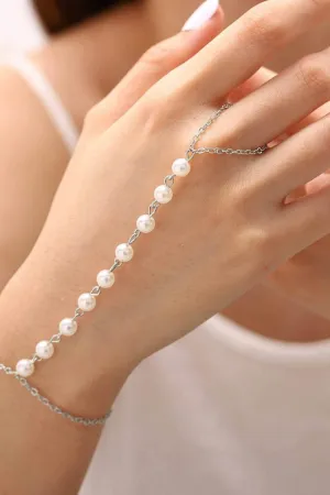 Pearl Finger Ring Chain Bracelets