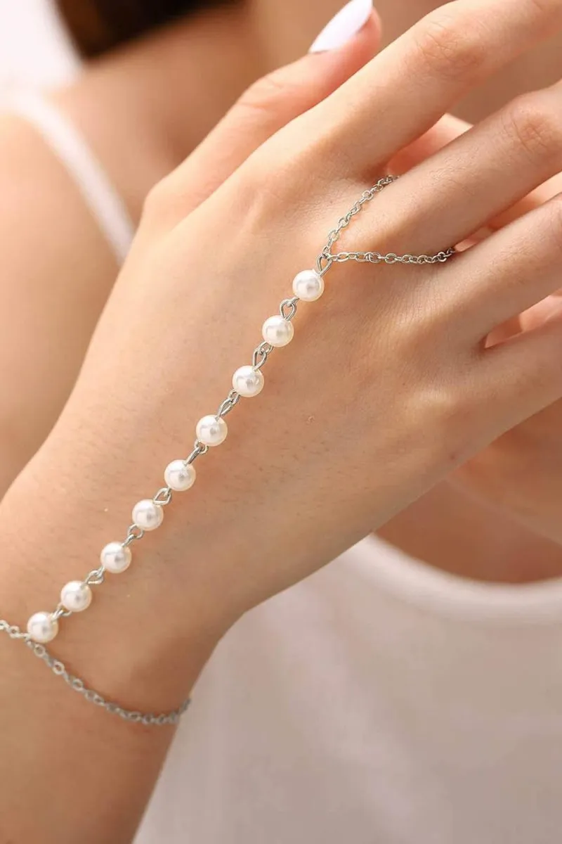 Pearl Finger Ring Chain Bracelets