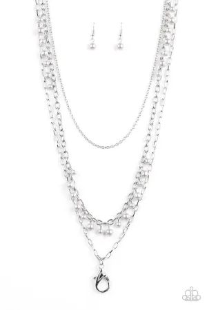 Pearl Pageant Silver Paparazzi Lanyard Necklace