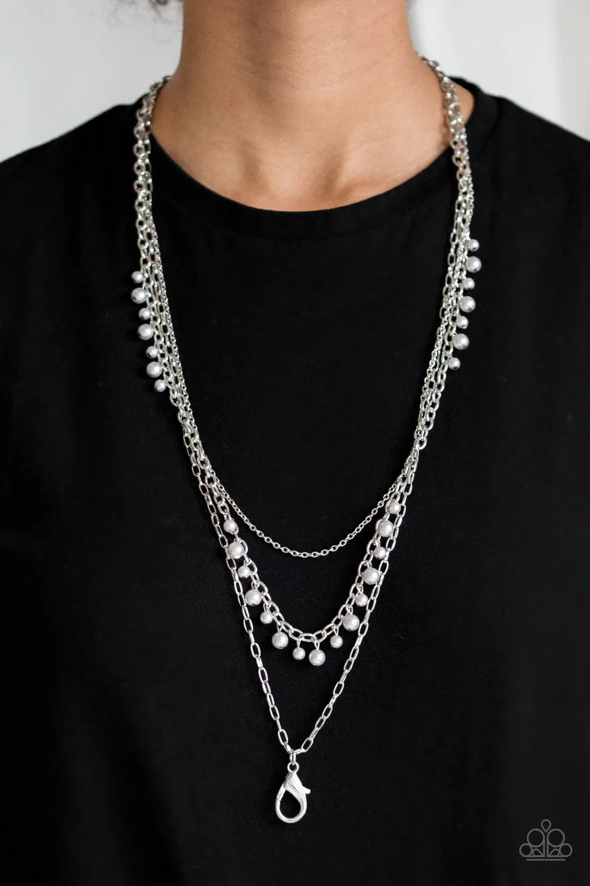 Pearl Pageant Silver Paparazzi Lanyard Necklace
