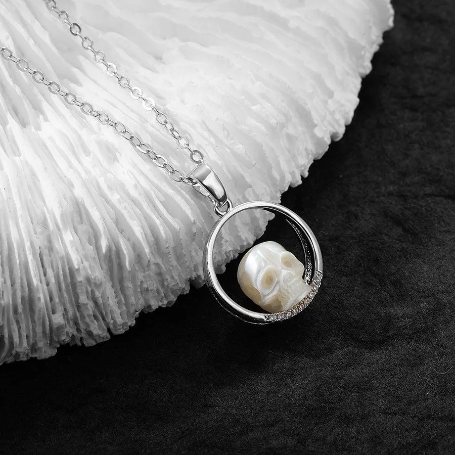 Pearl Skull on Ring Band Pendant
