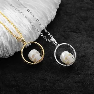 Pearl Skull on Ring Band Pendant