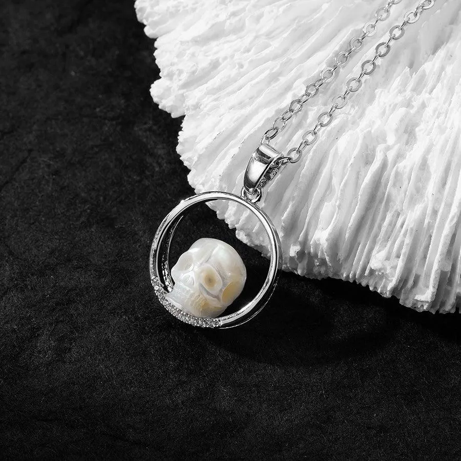 Pearl Skull on Ring Band Pendant