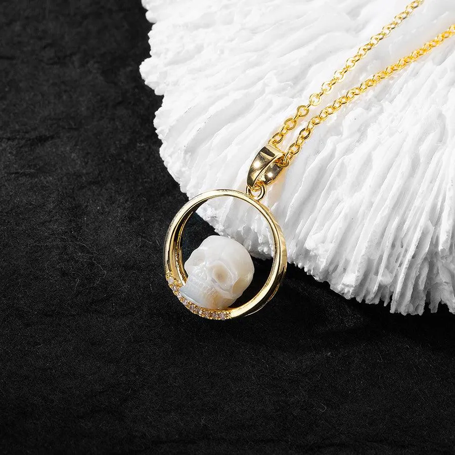 Pearl Skull on Ring Band Pendant