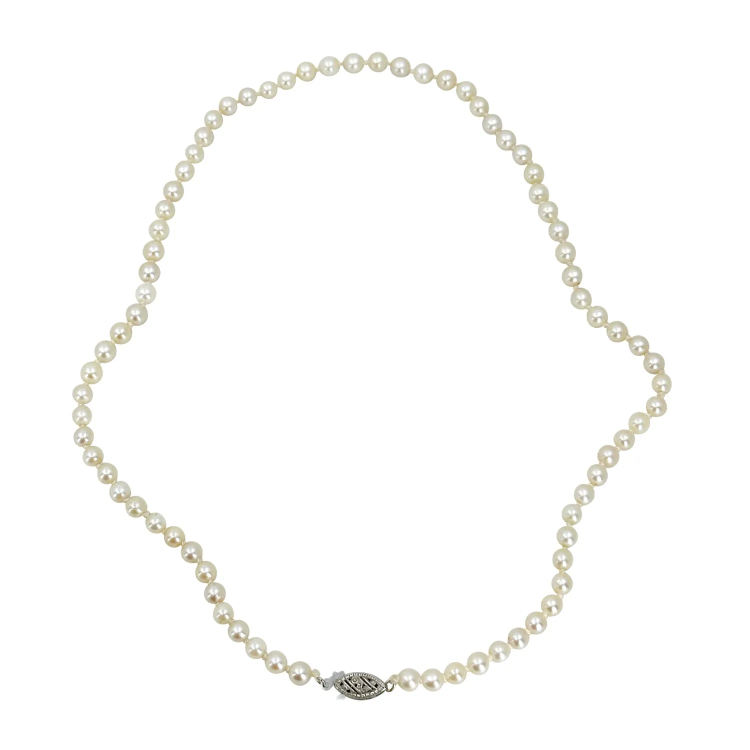 Petite 4.50MM Vintage Japanese Saltwater Cultured Akoya Pearl Necklace Strand - 10K White Gold 16.50 Inch