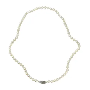 Petite 4.50MM Vintage Japanese Saltwater Cultured Akoya Pearl Necklace Strand - 10K White Gold 16.50 Inch