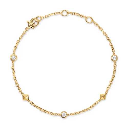 Petite Modern Renaissance Station Bracelet in 18K Yellow Gold with Diamonds, 4.6mm
