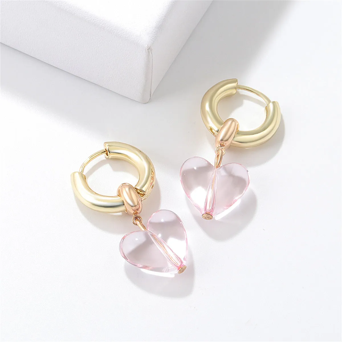 Pink Crystal & 18K Gold-Plated Heart Huggie Earrings