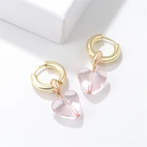 Pink Crystal & 18K Gold-Plated Heart Huggie Earrings
