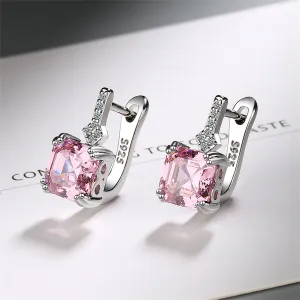 Pink Crystal & Cubic Zirconia Princess-Cut Huggie Earrings