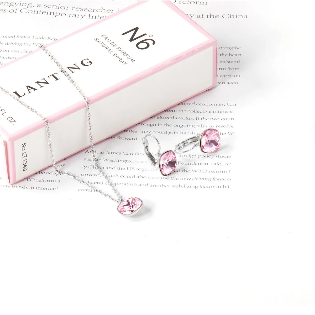 Pink Crystal & Silver-Plated Square Huggie Earring Set